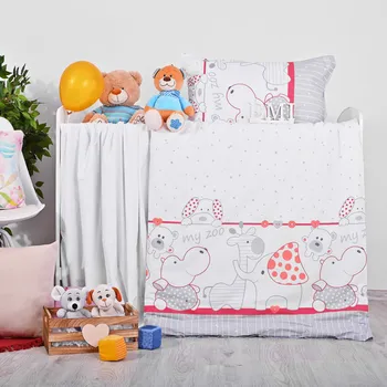 Povlečení dětské Zoo červeno-šedé EMI: Dětský set 130x90 + 65x45