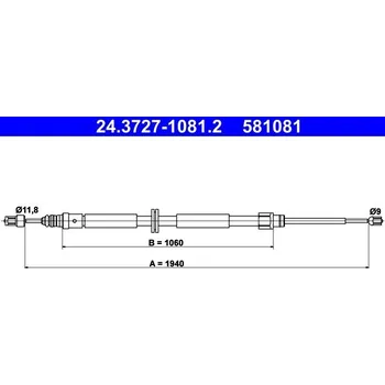 Lanko parkovací brzdy Tažné lanko, parkovací brzda ATE 24.3727-1081.2