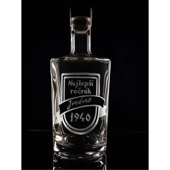 Sklenice Lahev na slivovici 0,7l, nejlepší ročník 1940 s vlastním jménem - ručně ryté (broušené), dárková krabička, možnost jména na přání