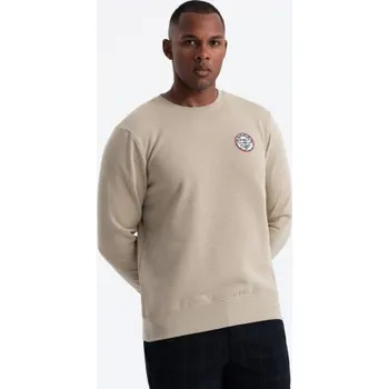 Pánské oblečení Pánská nepropínací mikina s nášivkou v univerzitním stylu - písková V3