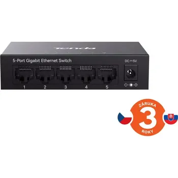 Switch Tenda TEG1005M - 5x 10/100/1000 Mbps Kovový Switch, Fanless - bez ventilátorů, ochrana 6 kV