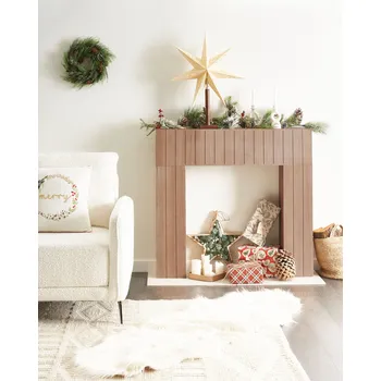 Krbová obestavba Krbová římsa světlé dřevo MDF 110 x 3 x 100 cm krbové obložení zdobené žebrované čelo moderní obývací pokoj japandi Beliani