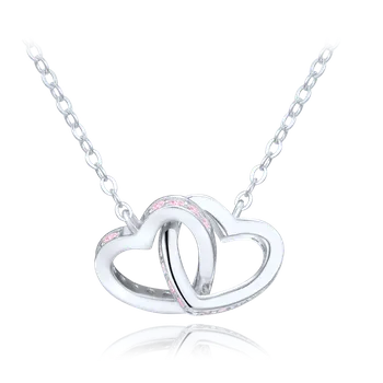 Náhrdelník MINET Stříbrný náhrdelník spojená srdíčka s růžovými zirkony JMAN0632PN45