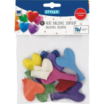 Balónky Stylex 16cm/10ks, Srdce barevná