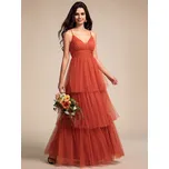 Tylové šaty pro družičku s výstřihem do V Barva: Oranžová, Velikost: 4XL