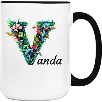 Hrnek velký barevný s potiskem Písmeno V květiny