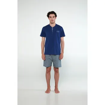 Pánské pyžamo Pyžamo s knoflíkovou légou 20690 - Vamp M Modrá