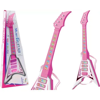 Hudební nástroj pro děti Elektrická kytara pro děti s LED světly a melodiemi – růžová