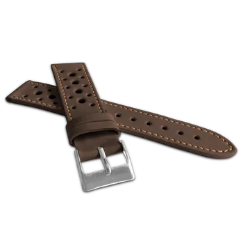 Řemínek na hodinky LAVVU Perforovaný tmavě hnědý prošitý řemínek VINTAGE z luxusní kůže Top Grain - 18 LSGUC18