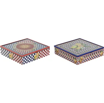 Kuchyňský gril Krabička na čaje Home ESPRIT Modrá Červená Vícebarevná Kov Sklo Dřevo MDF (24 x 6,5 x 24 cm) (2 kusů)