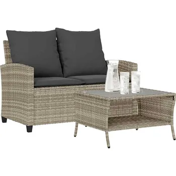 Zahradní pohovka vidaXL Zahradní pohovka 2-sedák s polštáři&Stůl světle šedý Poly ratan