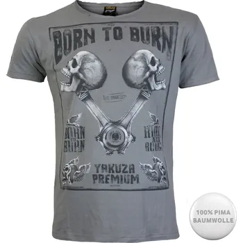 Pánské tričko Yakuza Premium Selection Tričko Yakuza Premium 3819 VINTAGE - šedé, Rude and Rough, Born to Burn, Los Angeles Velikost: 3XL