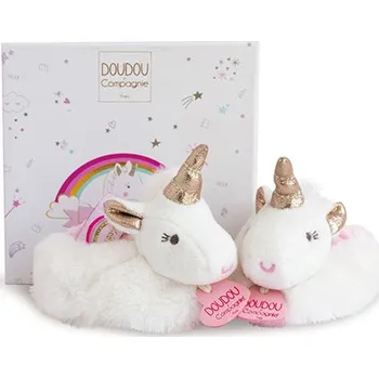 Dětská sportovní obuv Doudou et Compagnie Paris Doudou Dárková sada - Sada botiček s chrastítky jednorožec 0-6 měsíců