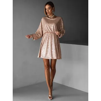 Dámské šaty Béžové krátké vypasované flitrované šaty HELION Velikost: ONESIZE