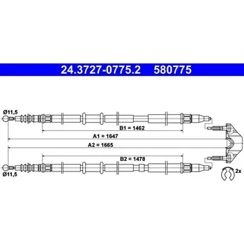 Lanko parkovací brzdy Tažné lanko, parkovací brzda ATE 24.3727-0775.2