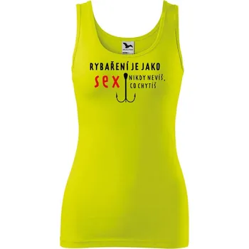 DOBRÝ TRIKO Dámské tílko s potiskem Rybaření Velikost: XS, Barva: Limetková