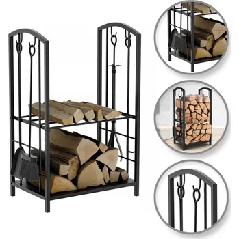 regál Flamenco Mystique Stojan, kovový koš na dřevo kachlového kamen s příslušenstvím 73x40x30 cm snd05.