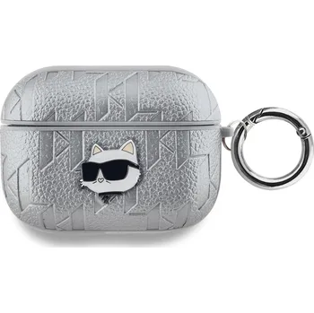 Karl Lagerfeld PU Embossed Choupette Head Pouzdro pro AirPods Pro Barva: Stříbrná