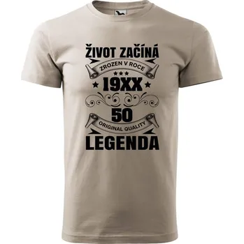 Pánské tričko DOBRÝ TRIKO Pánské tričko s potiskem Život začíná 50 Velikost: 4XL, Barva: Ledově šedá