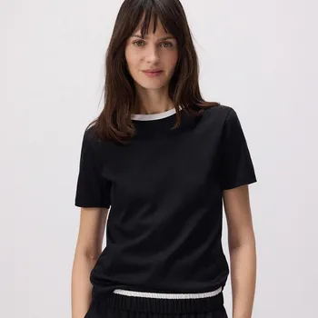 Reserved - Tričko s kontrastním lemováním - černý - ZS464-99X - ZS464-99X-S