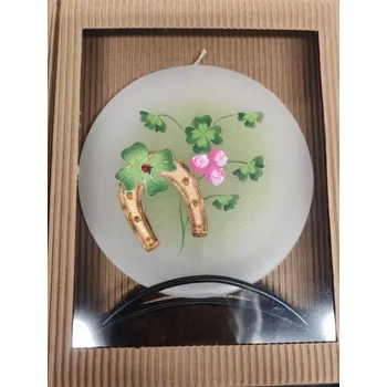 Svíčka Plochá svíčka - podkova s čtyřlístky a beruškou (Česká svíčka s 3D motivem)