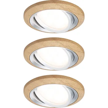 Bodové svítidlo PAULMANN LED vestavné svítidlo Lanati 3ks sada kruhové 84mm 30° Coin 3x6W 230V 2700K dub/hliník broušený - PAULMANN P 92239