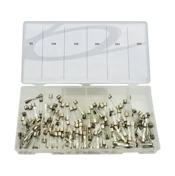 Autopojistky skleněné, trubičkové, 5A - 30A, sada 120 kusů, pro autoveterány