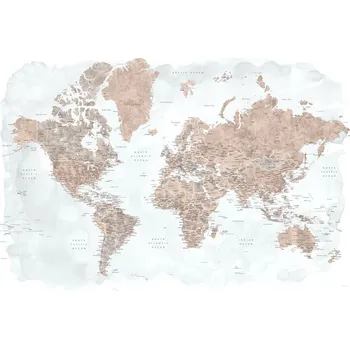 Plakát, Obraz - Blursbyai - světová mapa - akvarel v tělových tónech