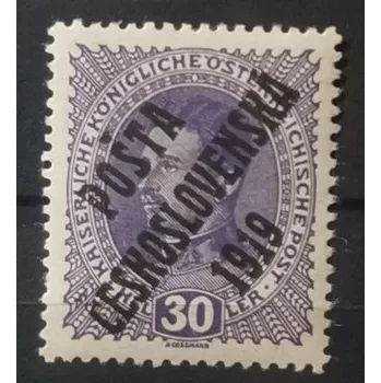 Sběratelství Známka ČSR PČ 1919, 30h, Pof.41**, II. typ přetisku