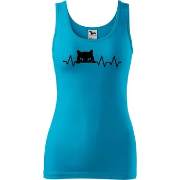 DOBRÝ TRIKO Dámské tílko s potiskem Tep kočka Velikost: S, Barva: Tyrkysová