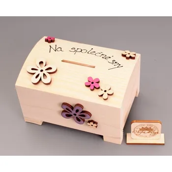 Pokladnička Pokladnička dřevo truhla - 3D kytky