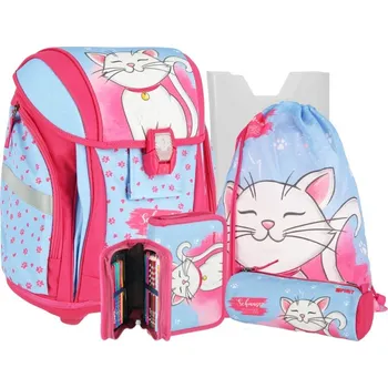 Školní batoh Spirit Školní batoh - 5-dílný set NEW START 3D s LED osvětlením - White Cat