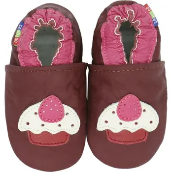 Capáčky CAROZOO Kožené capáčky s koženou podrážkou cupcake 0-6 měsíců Červená 18,5