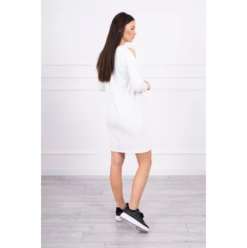 Dámské šaty Šaty s grafickou a barevnou 3D mašlí ecru UNI