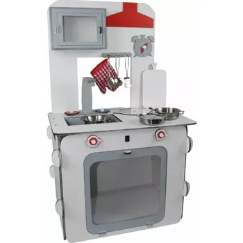 Dětská kuchyňka Dřevěná kuchyňka s příslušenstvím - bílá/šedá