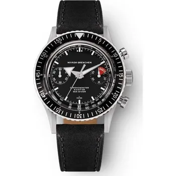 Hodinky Nivada Grenchen Chronomaster White Broad Arrow Inter. Bezel - Manual - Black leather + 5 let záruka a dárek ZDARMA