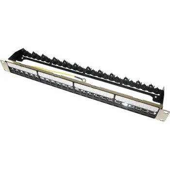 Patch panel XtendLan PP19-24N-N XtendLan Patch panel 19", 24 portů, neosazený, stíněný, černý, ,CAT5e,6,6A,7, vyvazovák