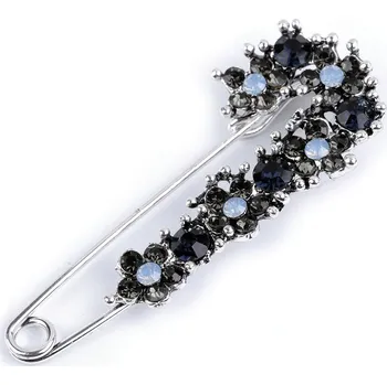 Brož s broušenými kamínky na spínacím špendlíku, barva 1 modrá tmavá