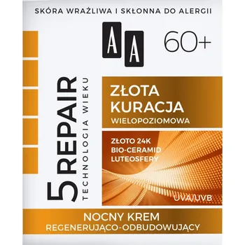 Pleťový krém AA, Age Technology 5Repair 60+ Golden Treatment nočný regeneračný a obnovujúci krém 50ml