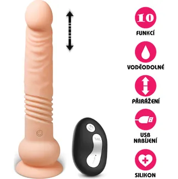 Vibrátor VšeNaSex.cz Silikonový vibrační penis s přísavkou a přirážením USB Super Sliding Dildo