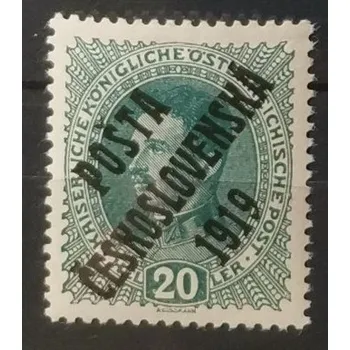 Sběratelství Známka ČSR PČ 1919, 20h, Pof.39*, I. typ přetisku