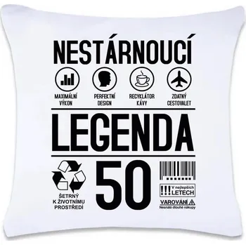 Dekorativní polštářek DOBRÝ TRIKO Polštář s potiskem Nestárnoucí legenda 50 let 40 x 40 cm Oboustranný tisk: NE