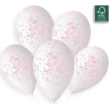 Balónek Latexový balonek bílý s potiskem růžového mramoru