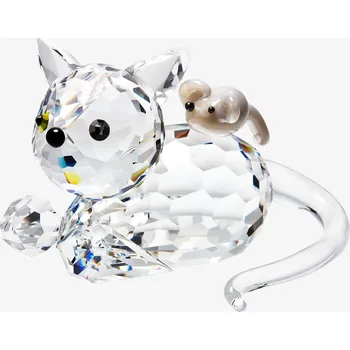 Skleněná figurka Kočička s myší z českého křišťálu Preciosa