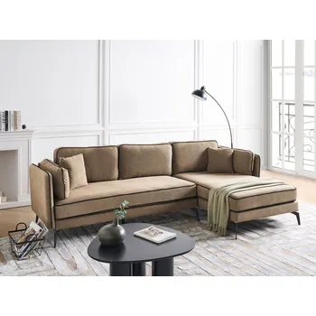 Pohovka Rohová pohovka světle hnědá polyesterové čalounění kovové nohy levostranná nastavitelné opěradlo extra polštáře moderní design Beliani