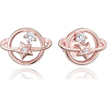 Náušnice Rose gold stříbrné náušnice Saturn s bílými zirkony