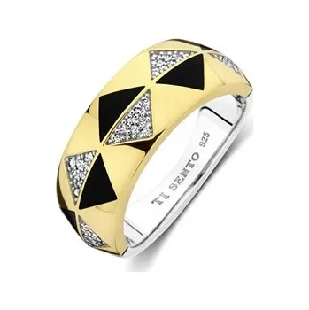 Prsten Zlacený prsten TI SENTO se zirkony 12350BL/52