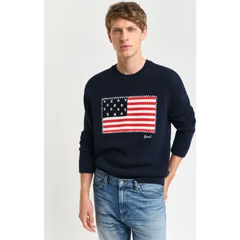 Pánský svetr SVETR GANT FLAG INTARSIA C-NECK EVENING BLUE