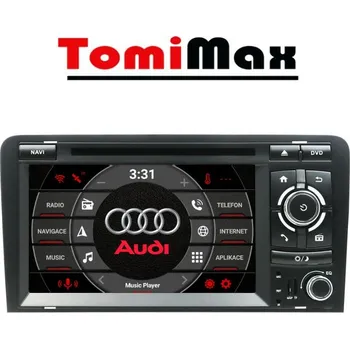 Autorádio TomiMax AUDI A3 Android 14 autorádio s WIFI, GPS, USB, BT HW výbava: 8 Core 6GB+128GB HIGH, Velikost obrazovky: Dotyková obrazovka: 7"