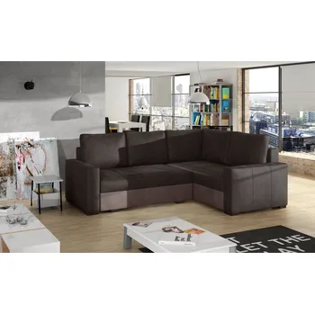 Sedací souprava Rozkládací rohová sedačka RONNIE hnědá / krémová